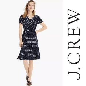 J Crew Short Sleeve Navy Dress in White Polka Dot